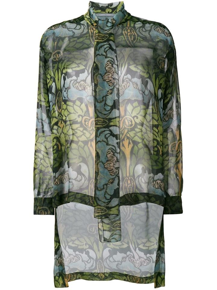 Alberta Ferretti Sheer Pussy Bow Blouse, Women's, Size: 38, Green, Silk