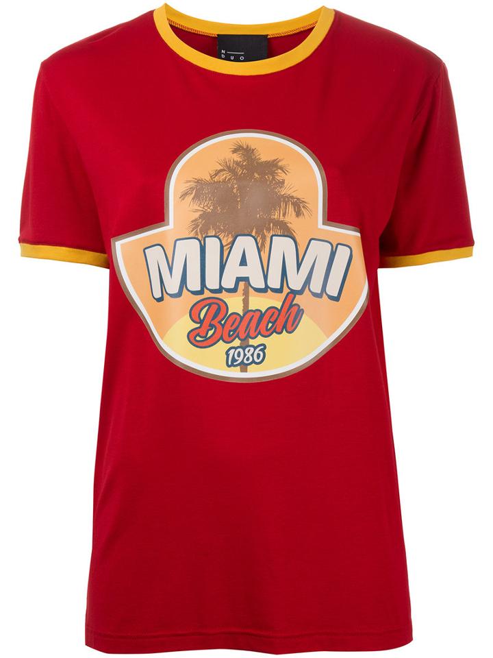 N Duo - 'miami Beach' Print T-shirt - Women - Cotton/spandex/elastane - 36, Red, Cotton/spandex/elastane
