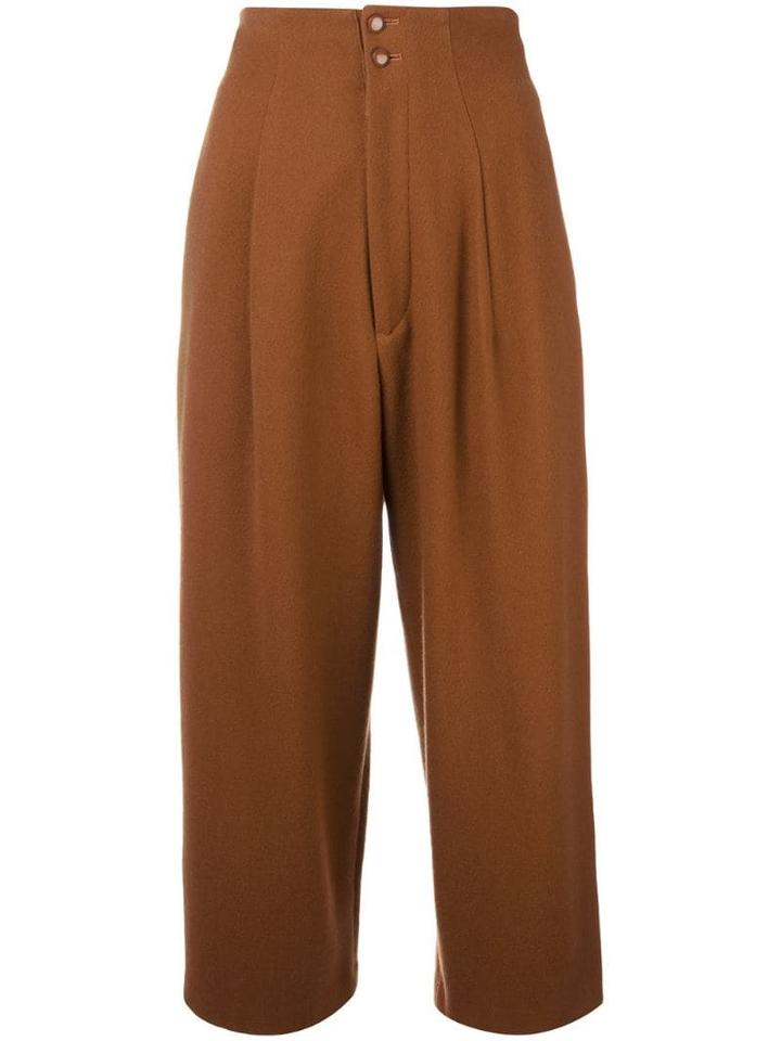 Yohji Yamamoto Pre-owned Cropped Pleated Trousers - Brown