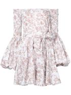 Caroline Constas - Off The Shoulder Printed Dress - Women - Cotton/nylon/spandex/elastane - L, White, Cotton/nylon/spandex/elastane