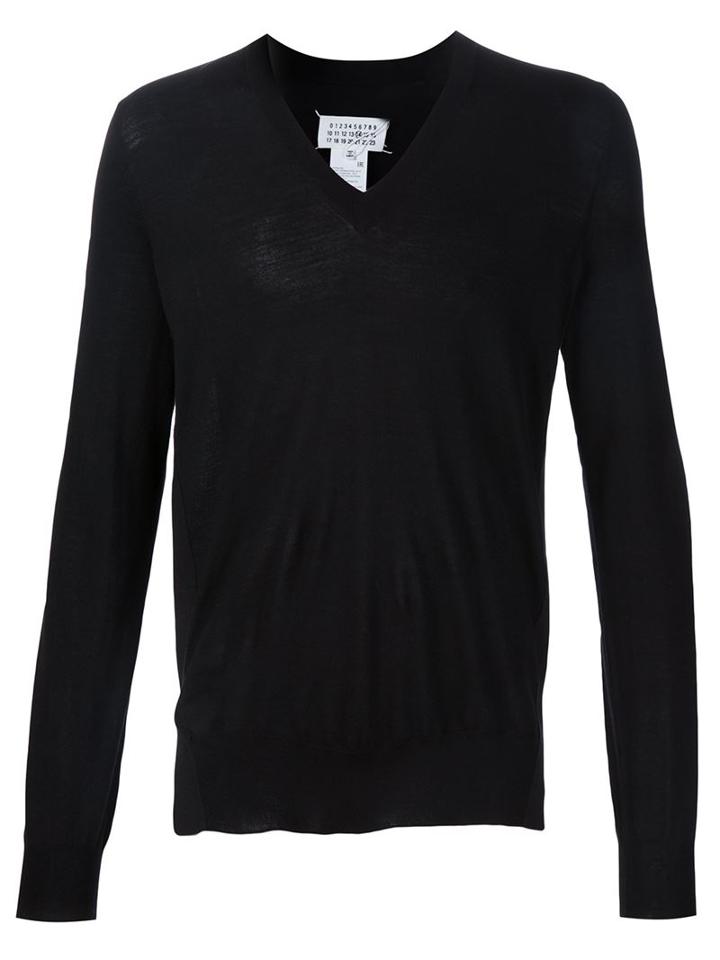 Maison Margiela V-neck Jumper, Men's, Size: Medium, Black, Silk/wool