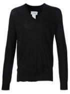 Maison Margiela V-neck Jumper, Men's, Size: Medium, Black, Silk/wool