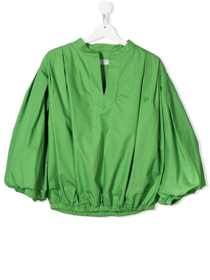 Philosophy Di Lorenzo Serafini Kids Puffball V-neck Blouse - Green