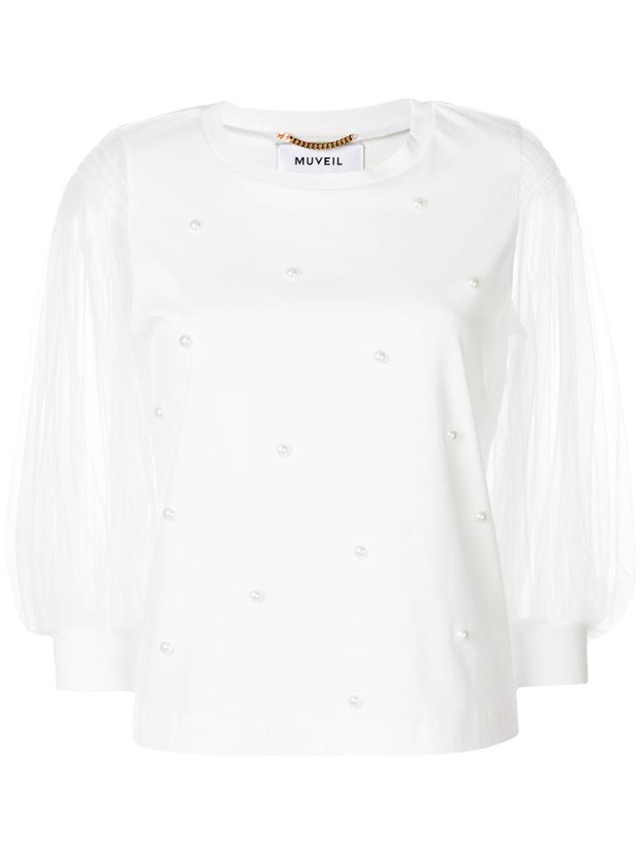Muveil Tulle Sleeves T-shirt - White