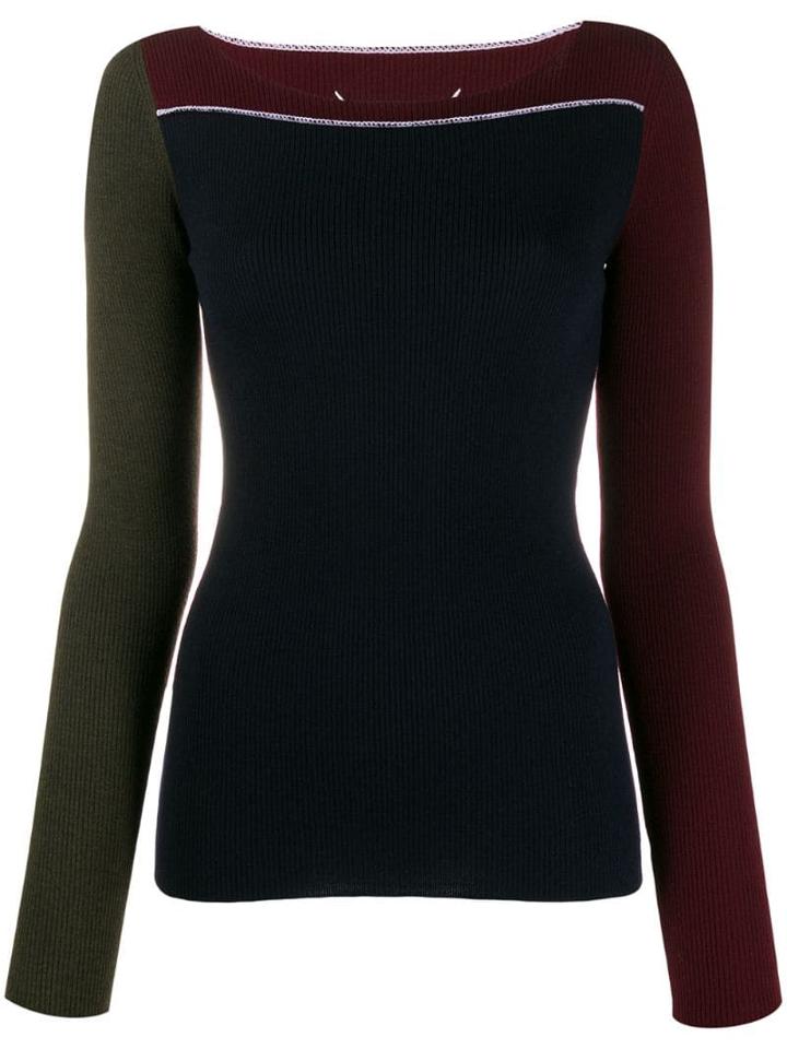 Maison Margiela Ribbed Colour-block Knit Top - Blue