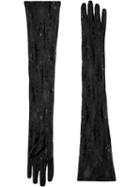 Gucci Long Embroidered Tulle Gloves - Black