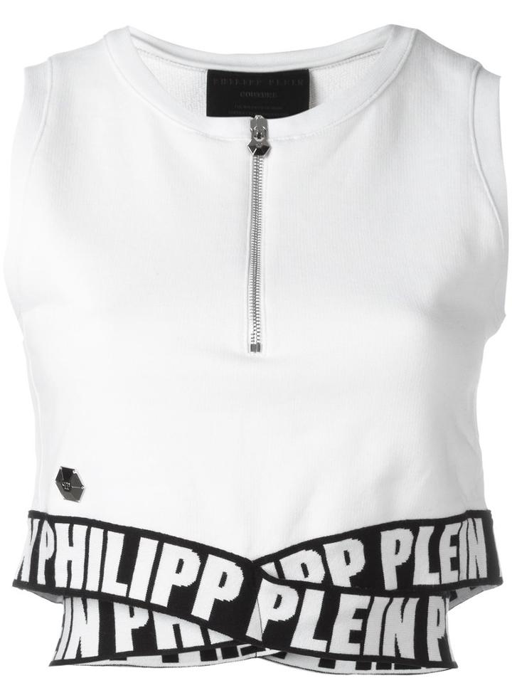 Philipp Plein Cropped Top, Women's, Size: Large, White, Cotton/polyester/viscose