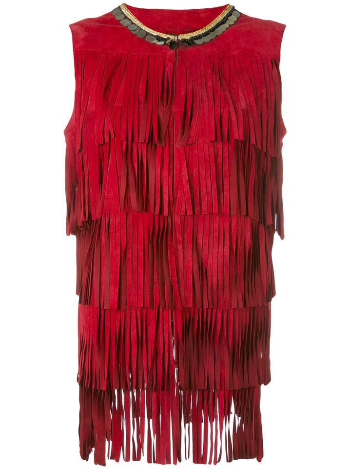 Alessandra Chamonix Fringed Tank Top, Women's, Size: 44, Red, Leather/suede/metallic Fibre/metal