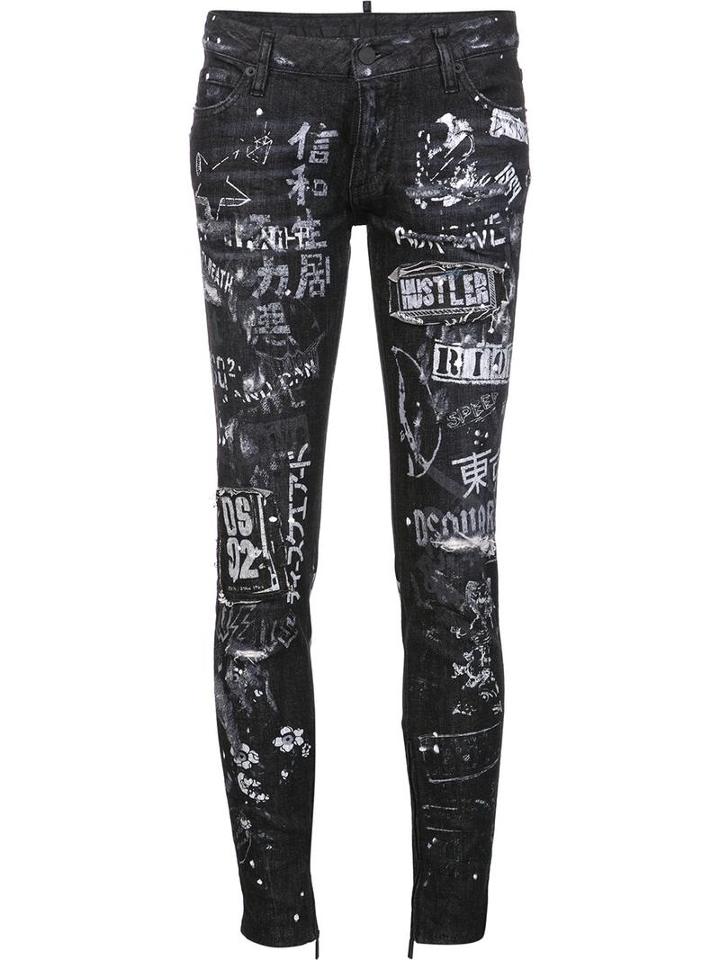Dsquared2 'skinny' Painted Jeans, Women's, Size: 40, Black, Cotton