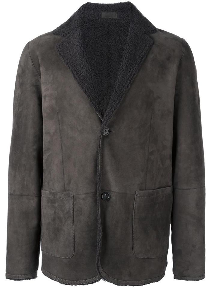 Desa Collection Button Front Jacket, Men's, Size: 54, Grey, Sheep Skin/shearling