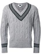 H Beauty & Youth Cable Knit V-neck Jumper, Men's, Size: Medium, Grey, Wool