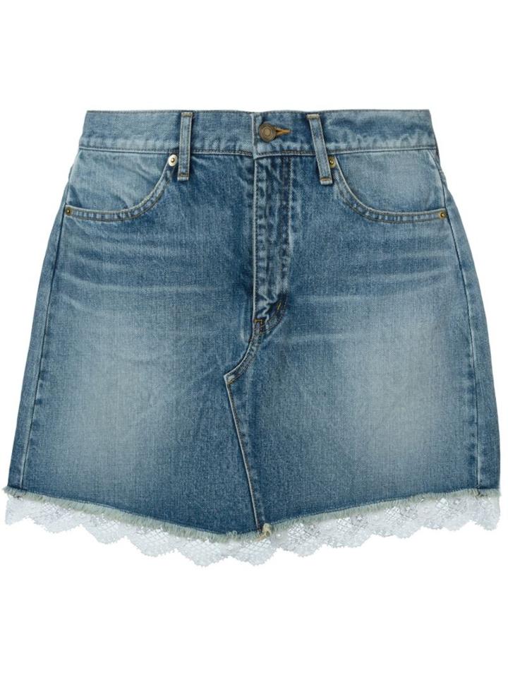 Saint Laurent Lace Hem Denim Shirt, Women's, Size: 26, Blue, Cotton