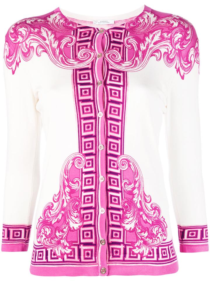 Versace Collection - Arabesque Print Cardigan - Women - Silk/spandex/elastane - 40, Pink/purple, Silk/spandex/elastane