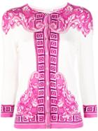 Versace Collection - Arabesque Print Cardigan - Women - Silk/spandex/elastane - 40, Pink/purple, Silk/spandex/elastane