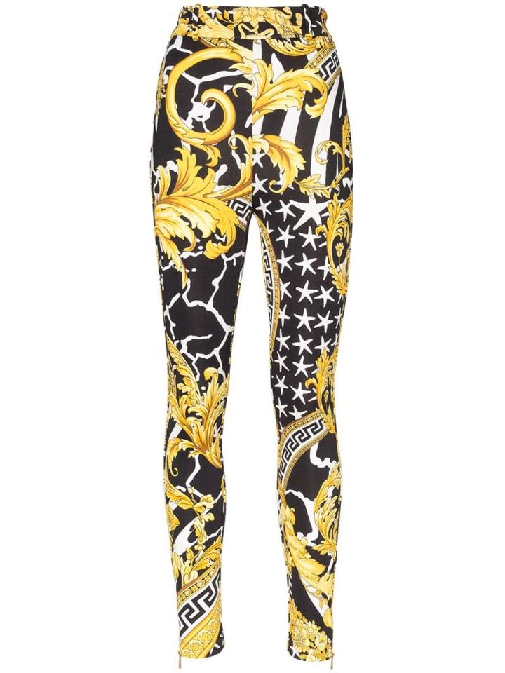Versace Baroque-print Skinny Trousers - Black