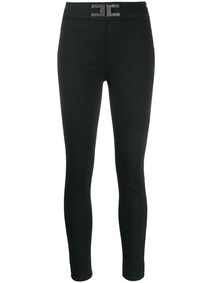 Elisabetta Franchi Logo Waistband Trousers - Black