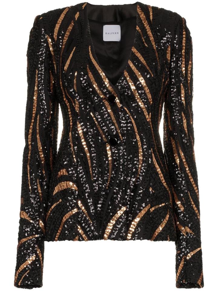 Halpern Sequin Embellished Slim Jacket - Black