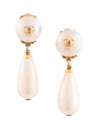 Chanel Vintage Drop Faux Pearl Earrings - White