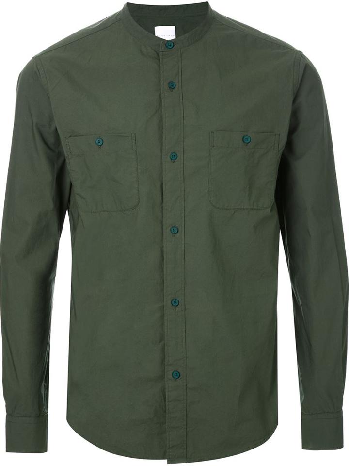 Cityshop Band Collar Shirt, Men's, Size: S, Green, Cotton