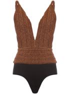 Patbo Lurex Deep V-neck Bodysuit - Brown
