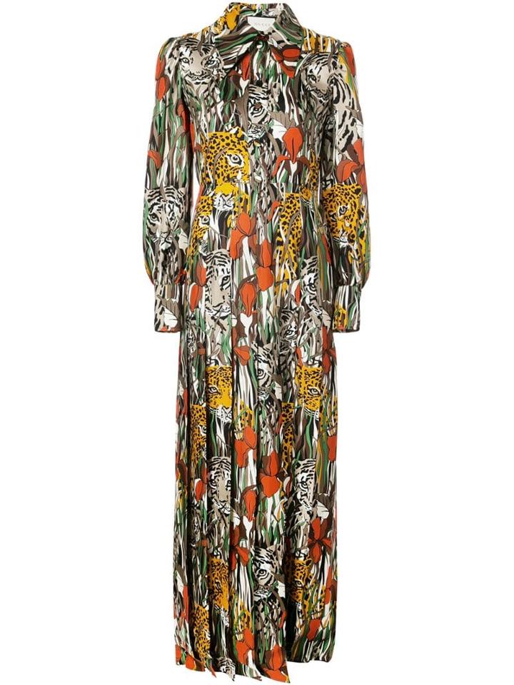 Gucci Hidden Animal Maxi Dress - Red