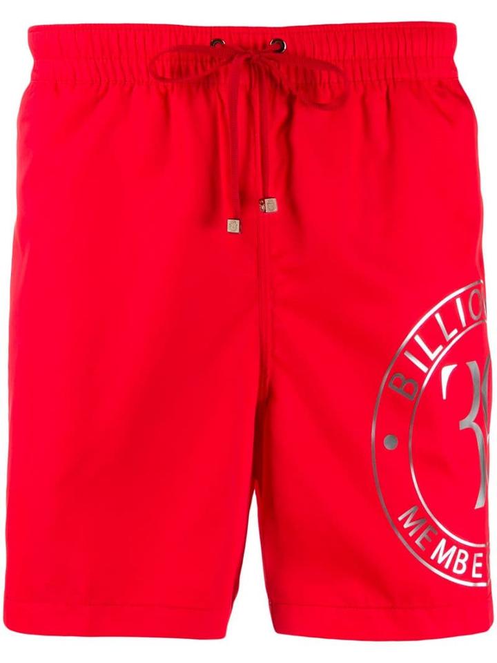 Billionaire Logo Print Swim Shorts - Red