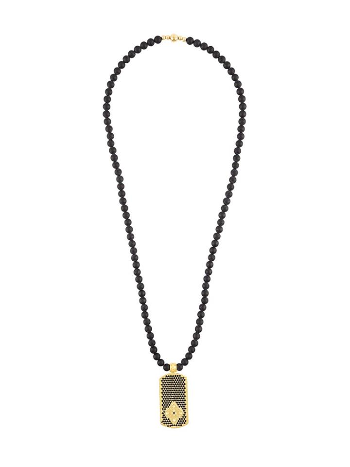 Nialaya Jewelry Beaded Dog Tag Necklace - Black