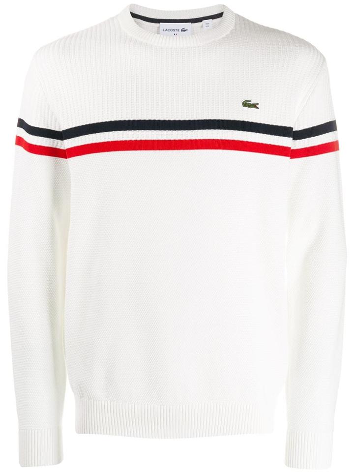 Lacoste Logo Stripe Pullover - White