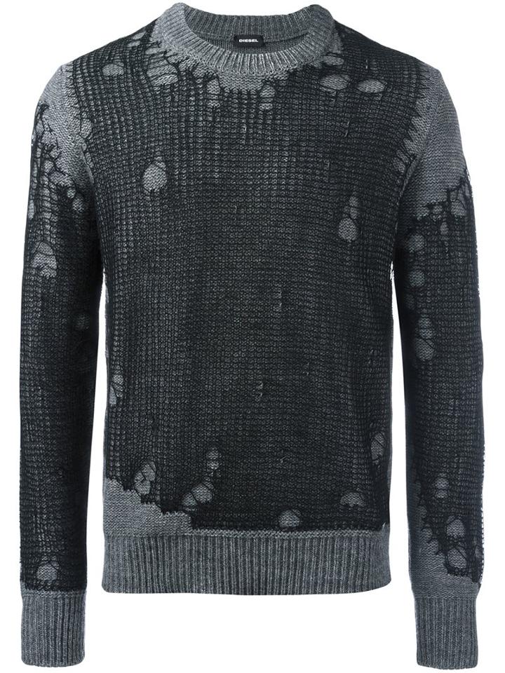 Diesel Destroyed Effect Pullover, Men's, Size: Large, Grey, Acrylic/wool/alpaca