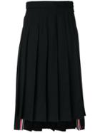 Thom Browne Dropped-back Below Knee Pleated Skirt In Black Crepe