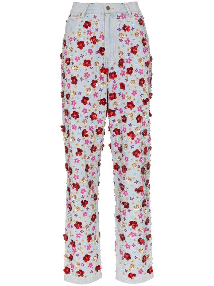 Ashish Floral Sequin Embroidered Jeans - Multicolour