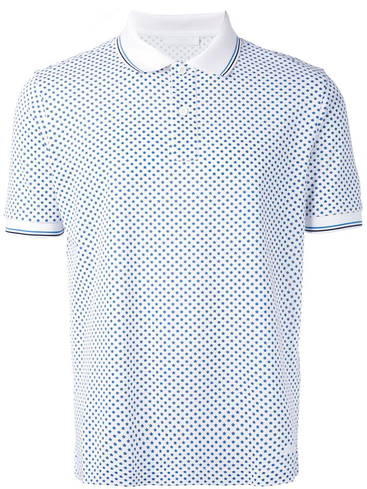 Prada Star Print Polo Shirt, Men's, Size: Xl, White, Cotton