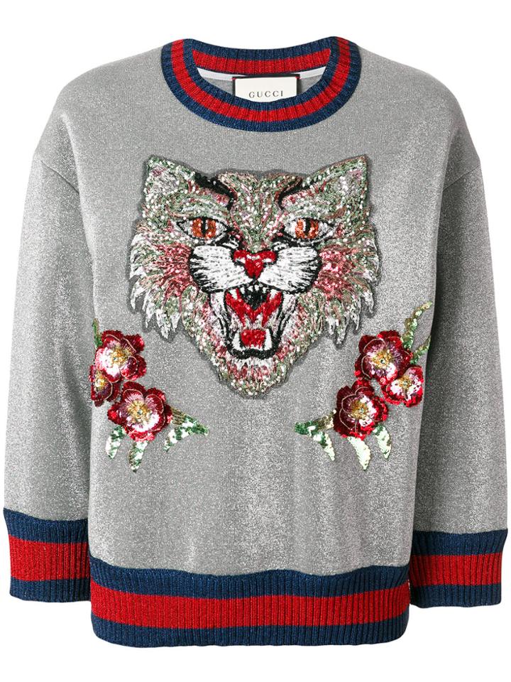 Gucci Angry Cat Embroidered Sweatshirt - Grey
