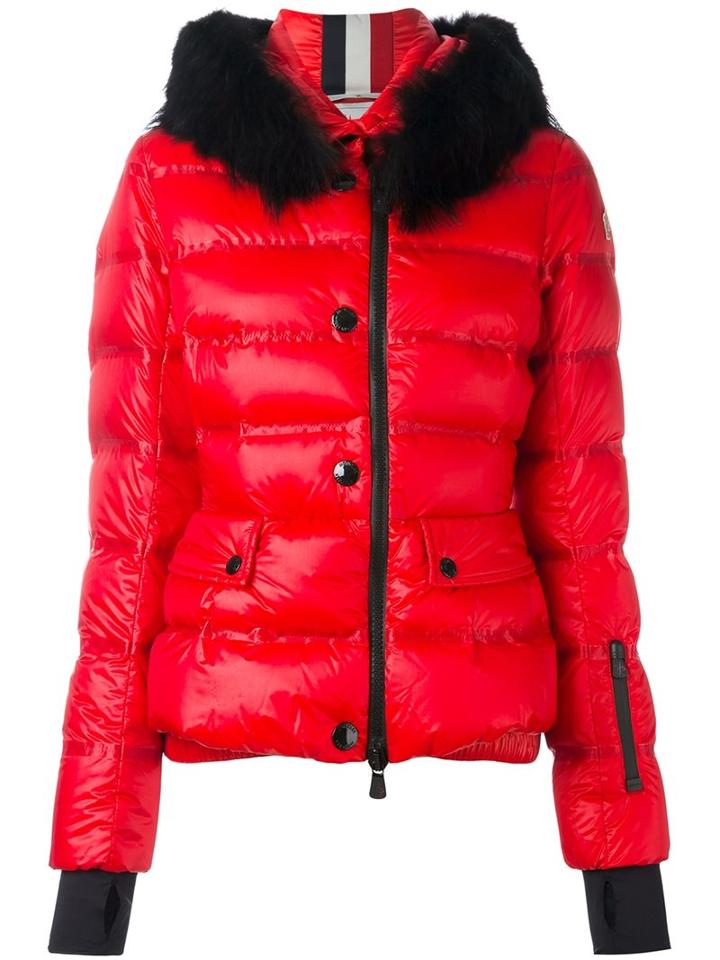 Moncler Grenoble Hooded Padded Jacket, Women's, Size: 2, Red, Polyamide/feather Down/coyote Fur