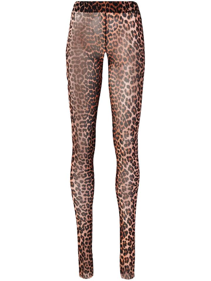 Ganni Leopard Print Fitted Leggings - Brown