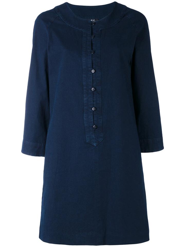 A.p.c. - Buttoned Flared Dress - Women - Cotton - 40, Women's, Blue, Cotton
