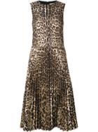 Red Valentino - Leopard Print Pleated Dress - Women - Cotton/polyamide/polyester - 42, Nude/neutrals, Cotton/polyamide/polyester
