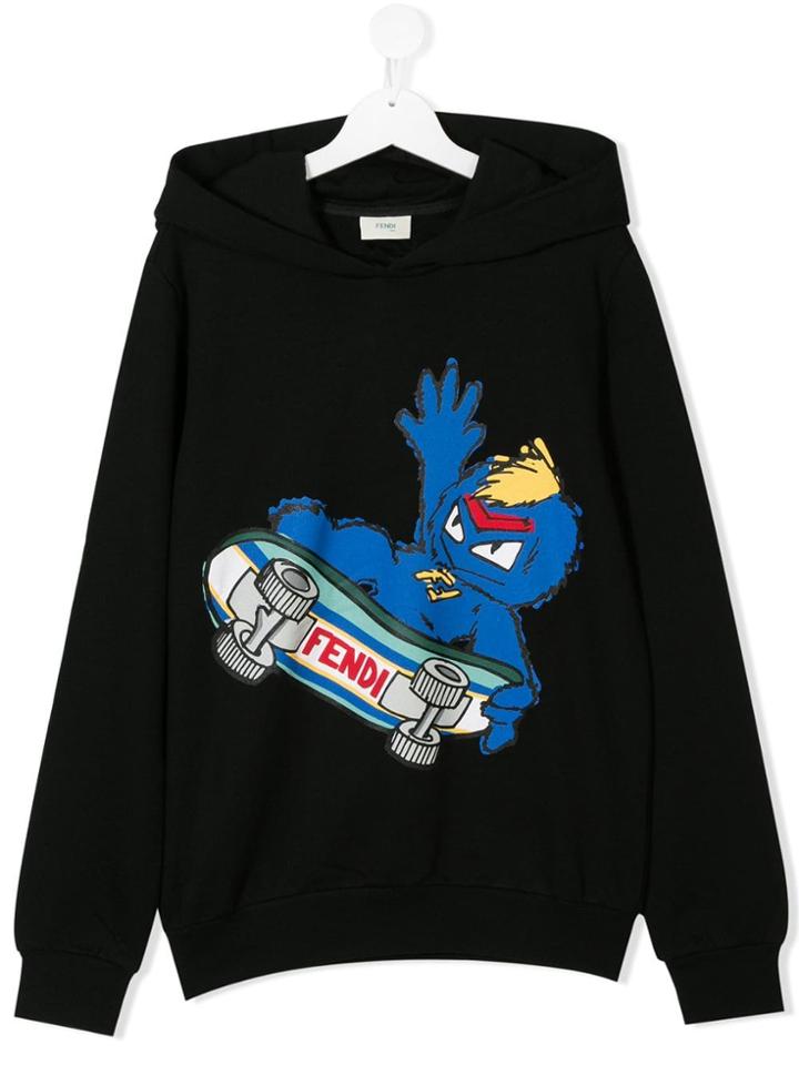 Fendi Kids Teen Bug-kun Skateboard Hoodie - Black