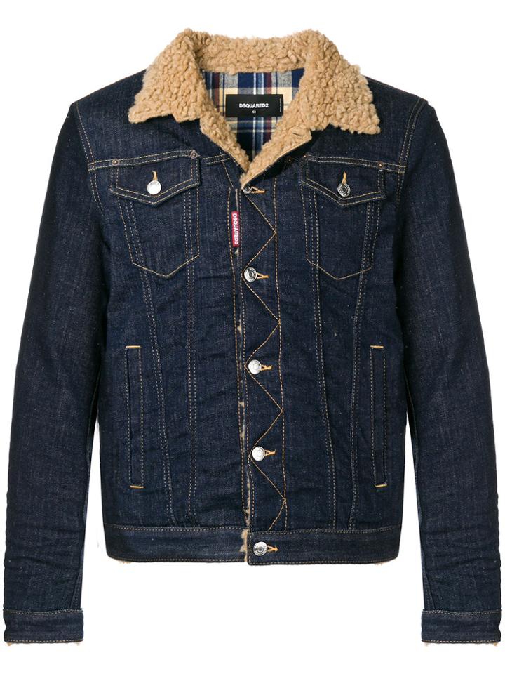 Dsquared2 Shearling Collar Denim Jacket - Blue