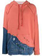 Greg Lauren Fabric And Denim Hoodie - Orange