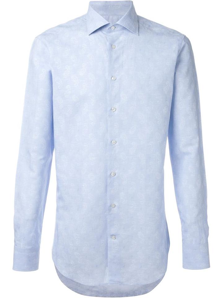 Etro Paisley Print Shirt, Men's, Size: 40, Blue, Cotton/linen/flax