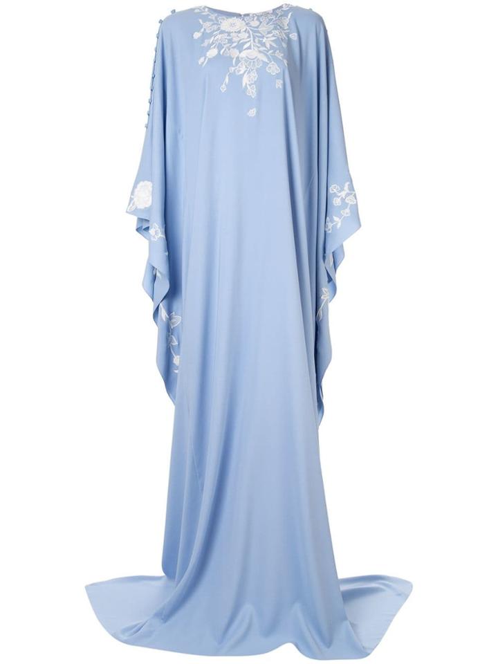 Oscar De La Renta Floral Embroidered Maxi Dress - Blue