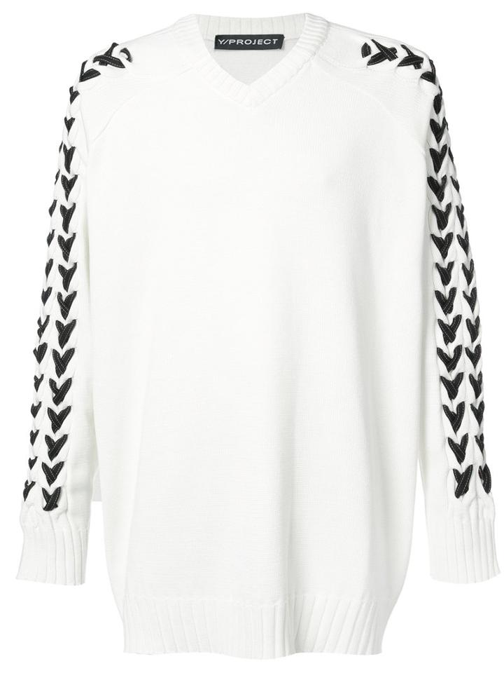 Y / Project - V-neck Sweater - Men - Cotton/acrylic - S, White, Cotton/acrylic