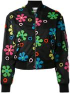 Moschino - Floral Applique Bomber Jacket - Women - Polyester - 40, Black, Polyester