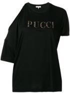 Emilio Pucci Cutout Shoulder Crystal Logo T-shirt - Black
