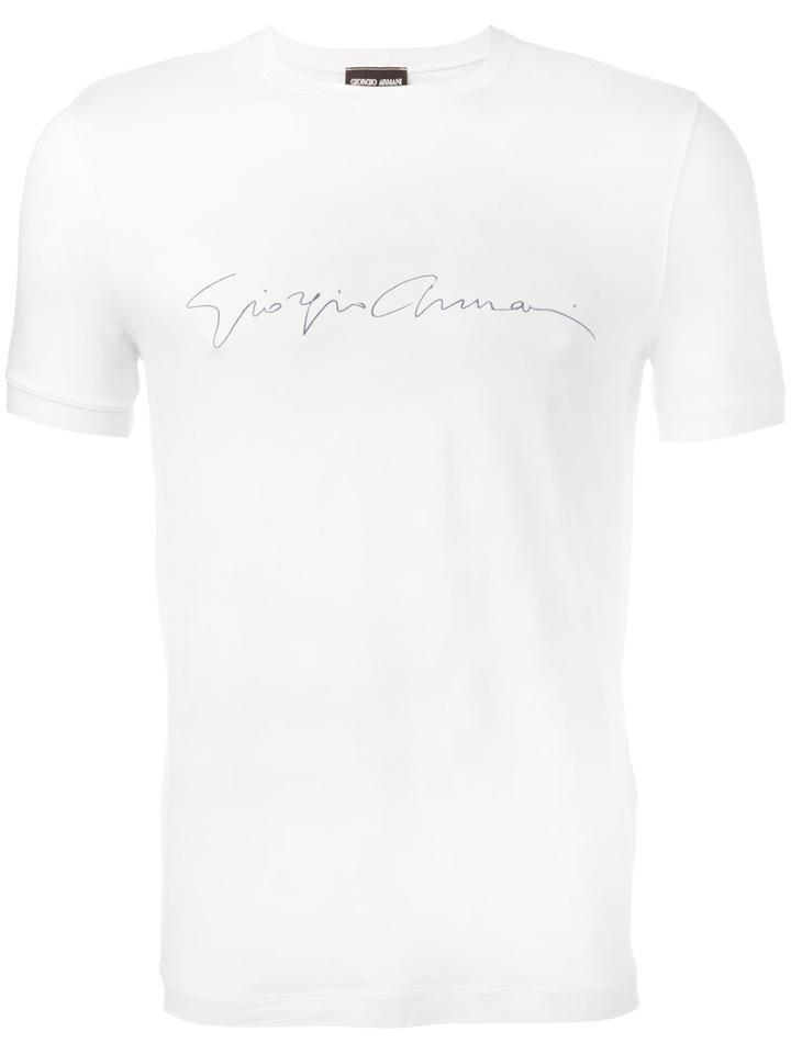 Giorgio Armani Logo Print T-shirt, Men's, Size: 46, White, Spandex/elastane/viscose