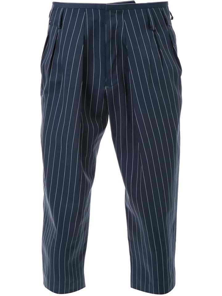 Fad Three Cropped Pinstripe Trousers, Men's, Size: S, Blue, Polyester/acetate/rayon