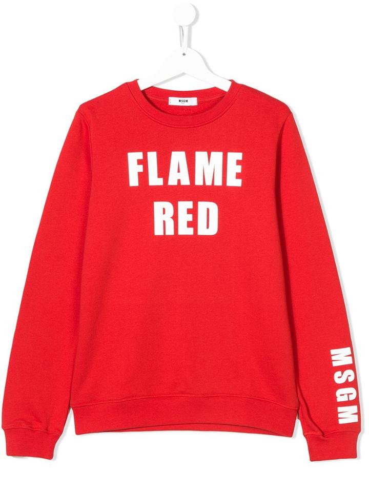 Msgm Kids Teen Slogan Print Sweatshirt - Red