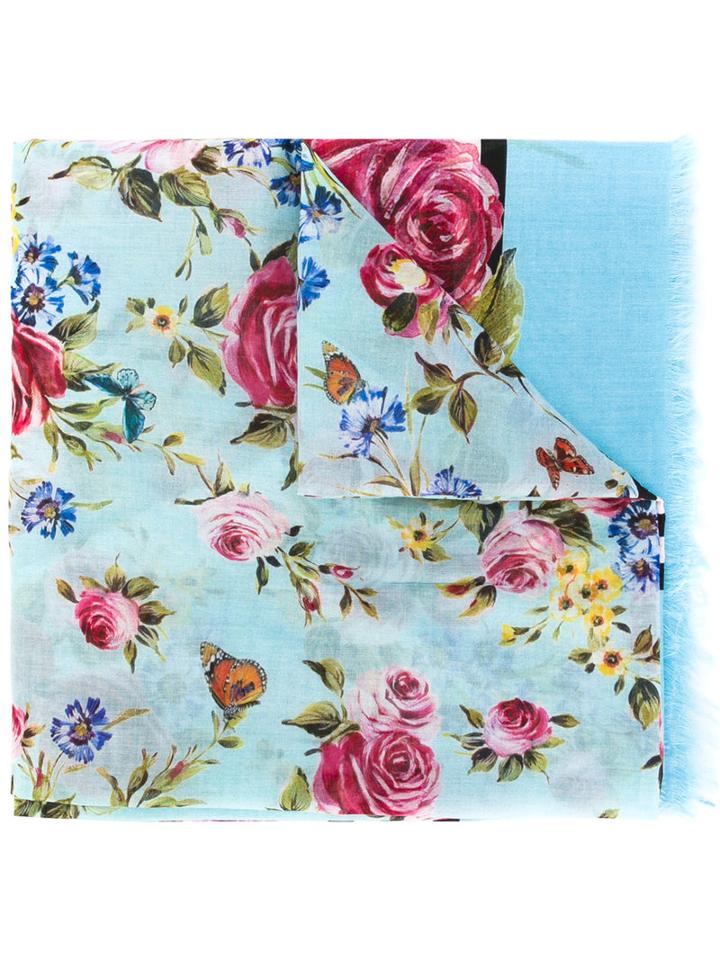 Dolce & Gabbana - Floral Scarf - Women - Cotton - One Size, Women's, Blue, Cotton