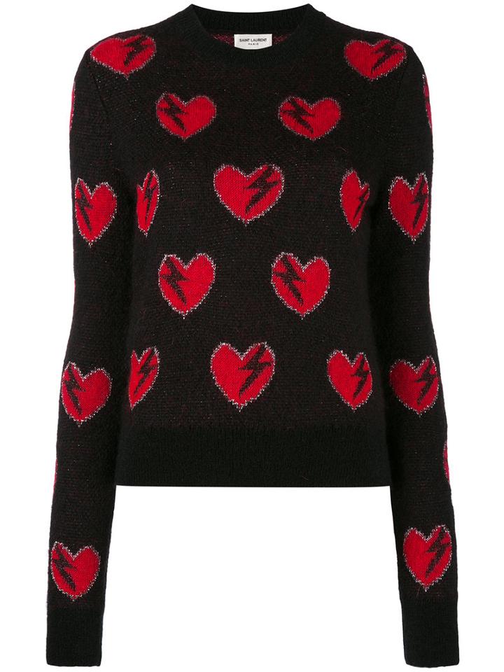 Saint Laurent - Heart Embroidered Sweater - Women - Polyamide/polyester/viscose/wool - M, Black, Polyamide/polyester/viscose/wool